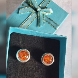Vtg. Natural Amber Post Earrings